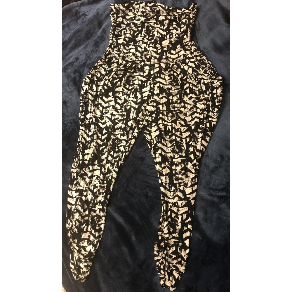 LAST CHANCE—Black and white strapless Mezzanine jumpsuit